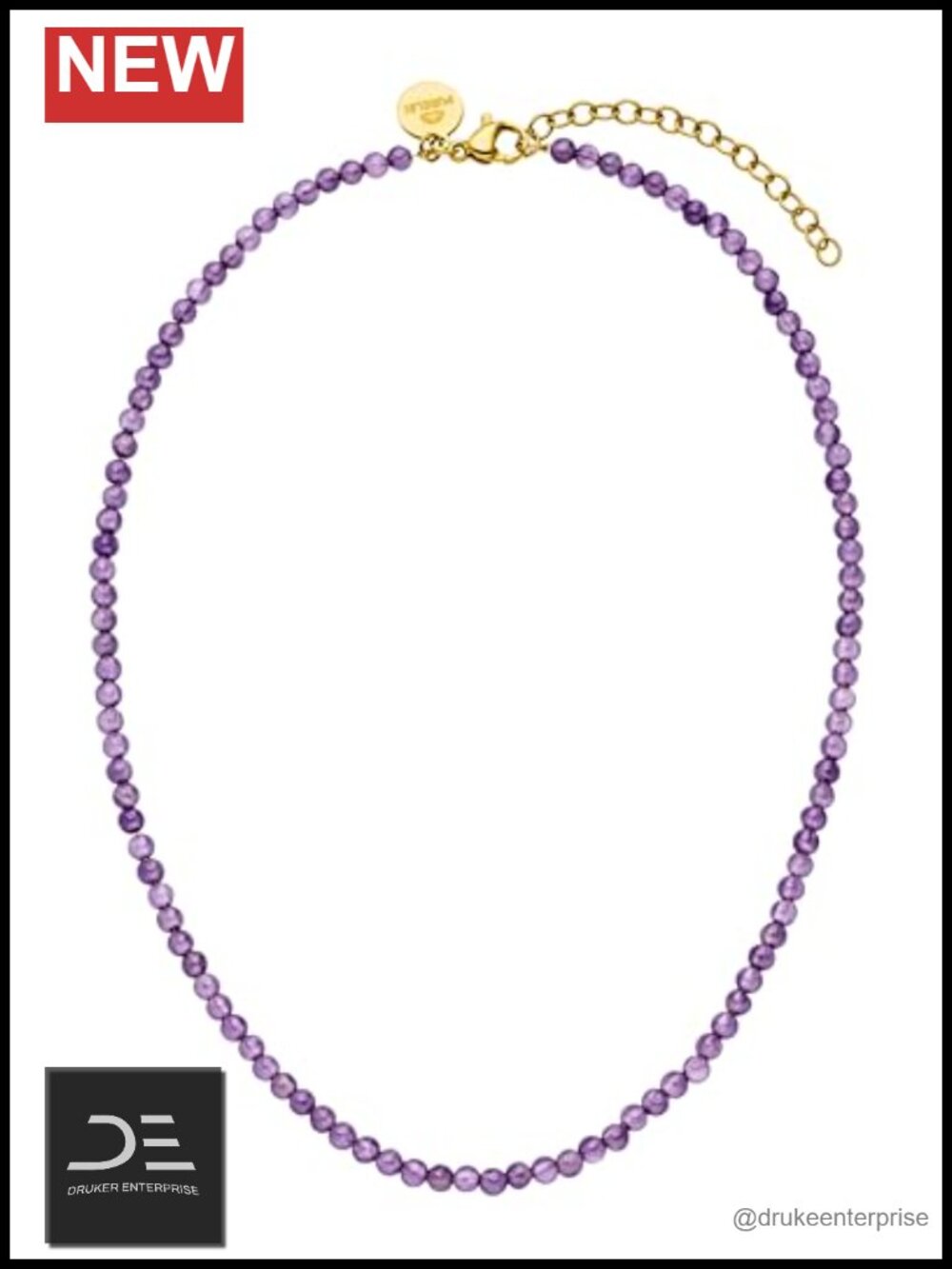 18K Gold plated Stainless Steel Amethyst Chain Necklace Waterproof Adjustable